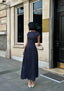 Polka-Dot Maxi Dress with high round neck and cap sleeves-1290