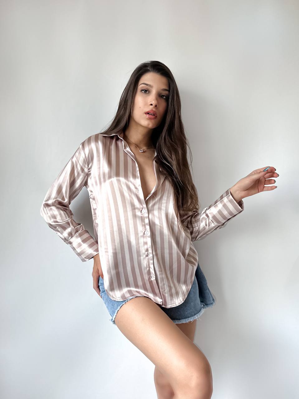 The Satin Striped Long Sleeve Blouse – 1159