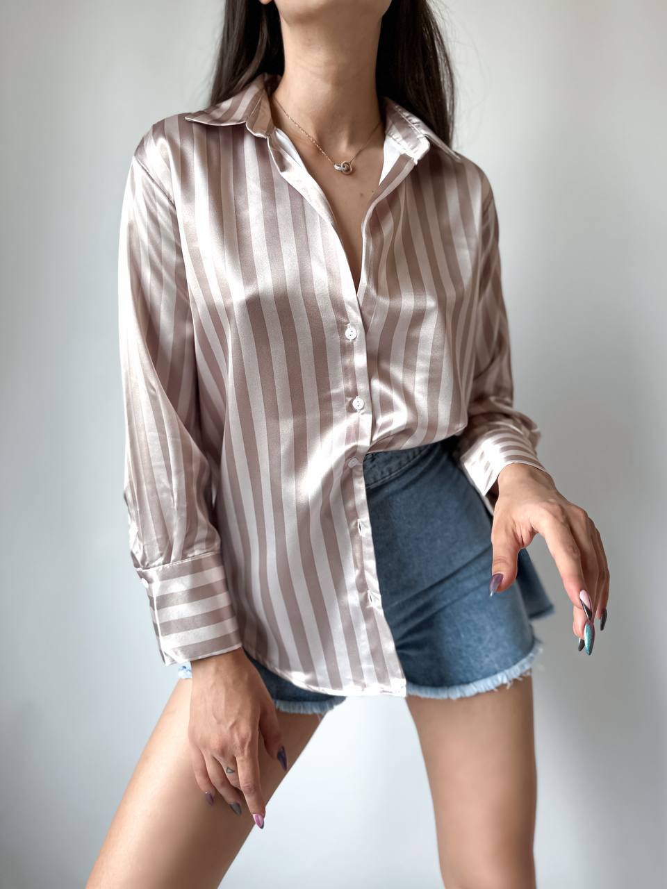 The Satin Striped Long Sleeve Blouse – 1159