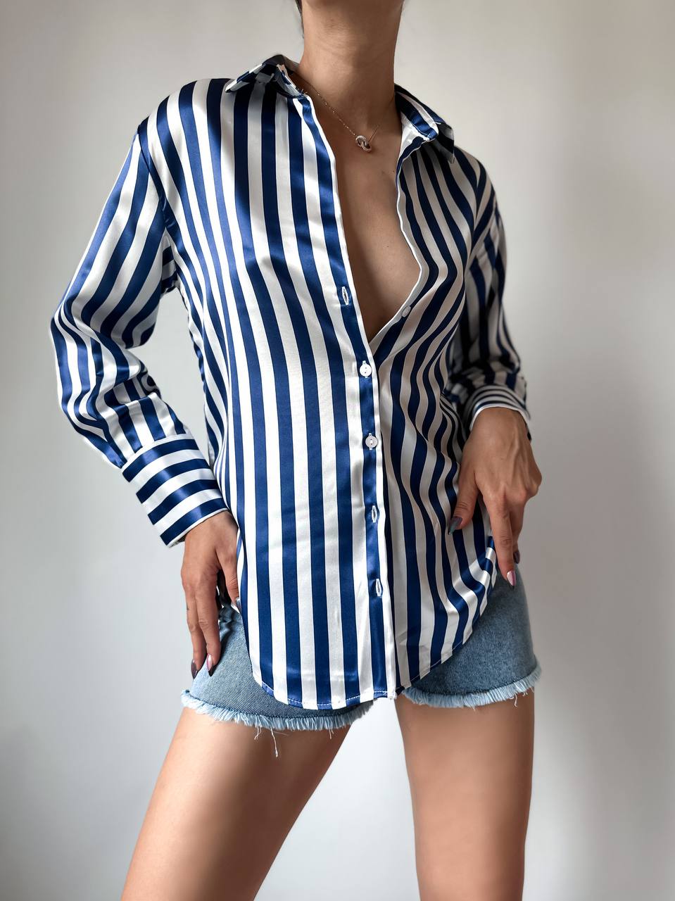 The Satin Striped Long Sleeve Blouse – 1159