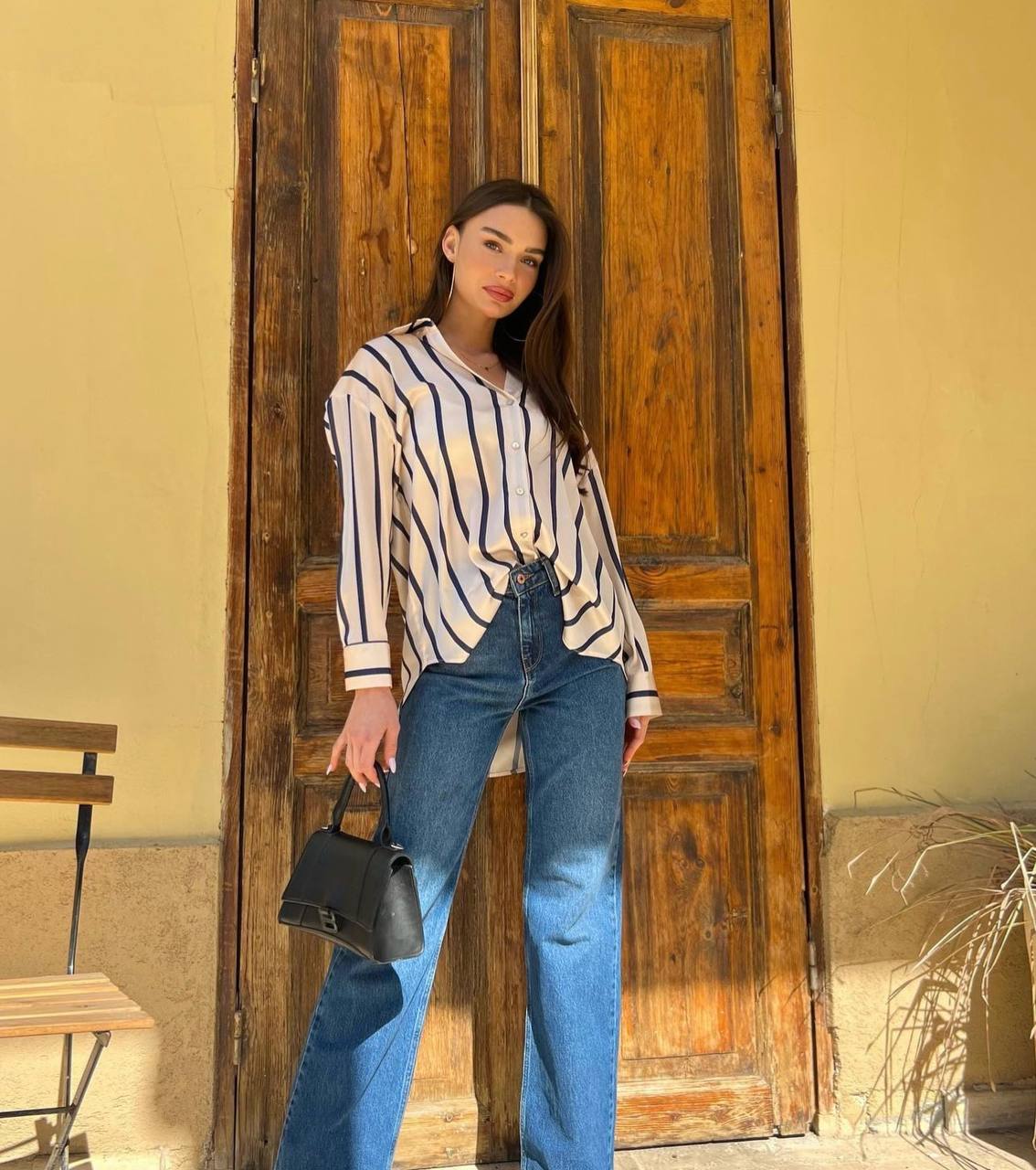 The Satin Striped Long Sleeve Blouse – 1159