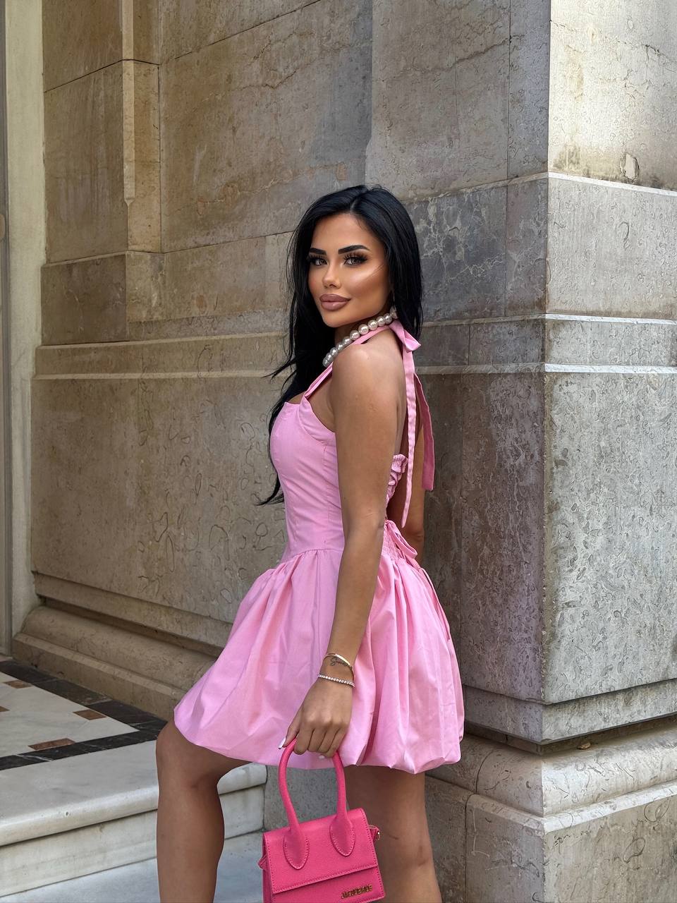 The Bella Halter Bubble Mini Dress Luxe Edition - 1214