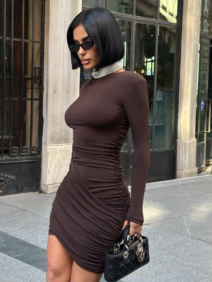Midnight Muse Mini Dress – Fitted Ruched Elegance – 1258