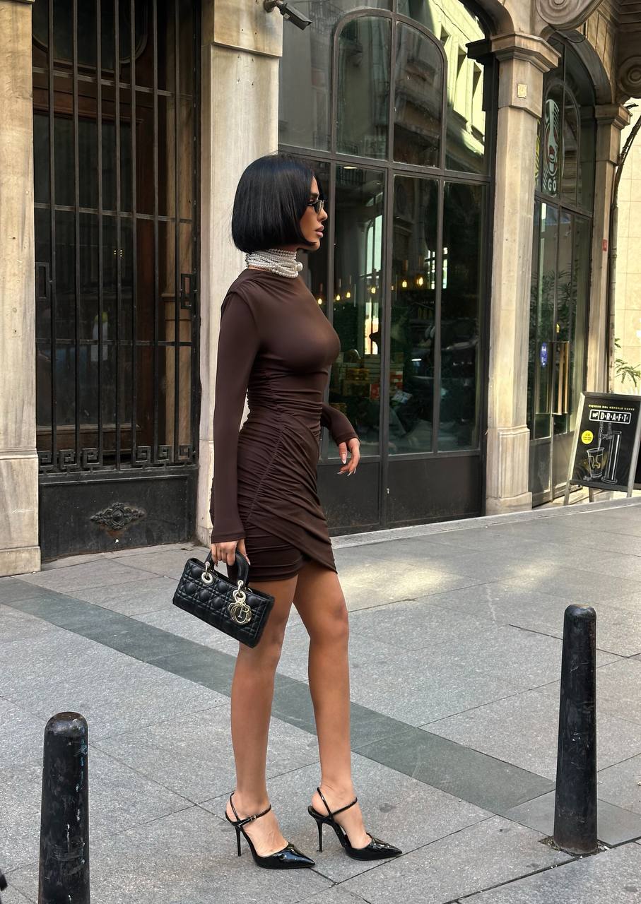 Midnight Muse Mini Dress – Fitted Ruched Elegance – 1258