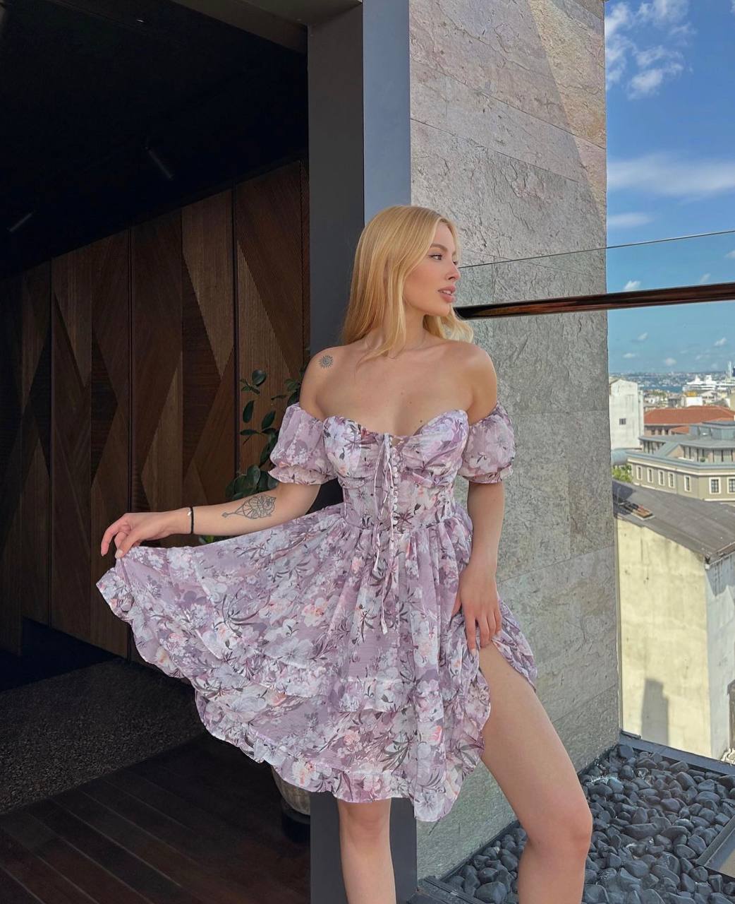 Blossom Romance Off-Shoulder Dress – 1151