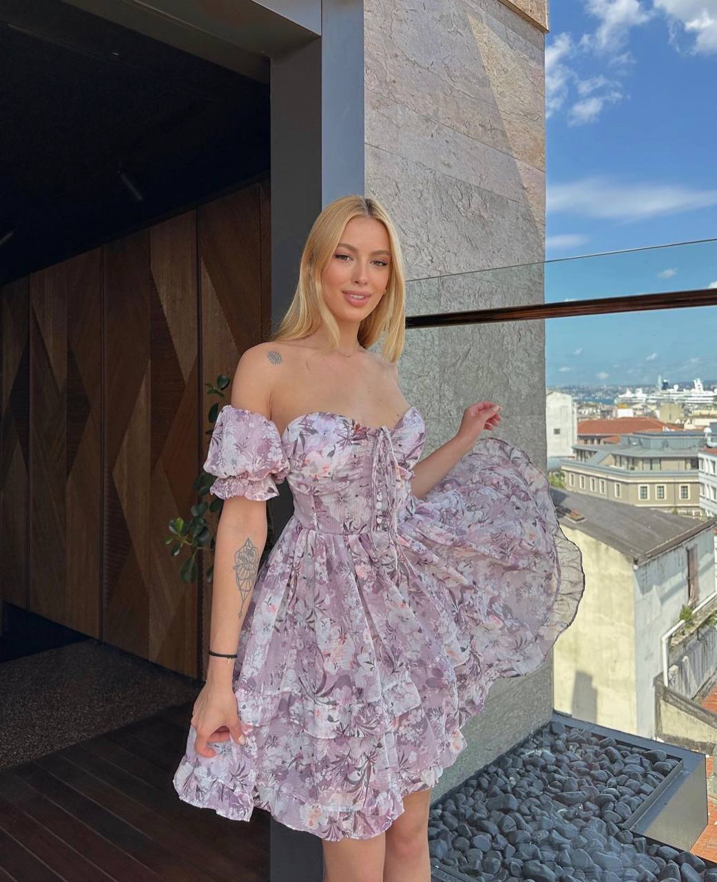 Blossom Romance Off-Shoulder Dress – 1151