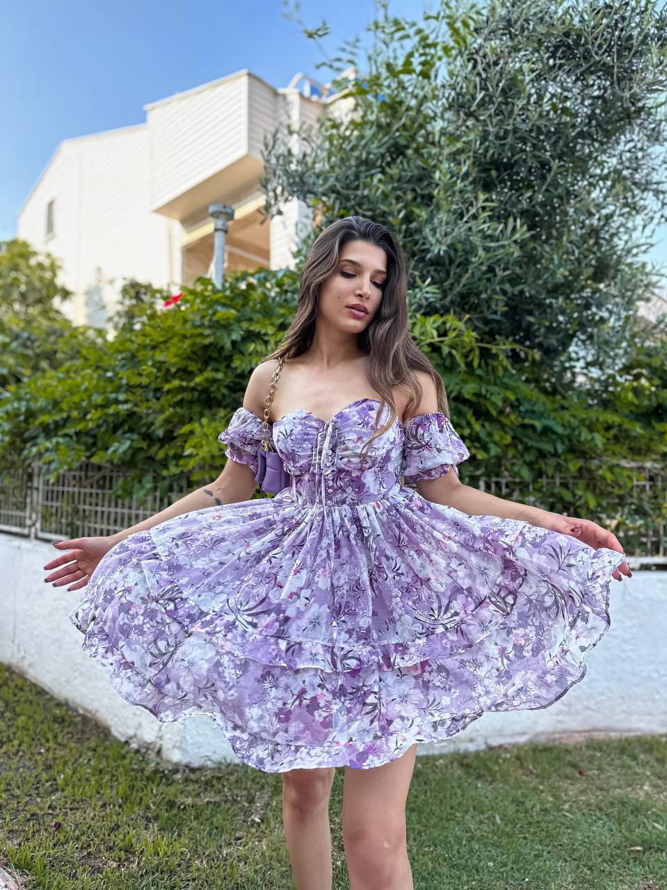 Blossom Romance Off-Shoulder Dress – 1151