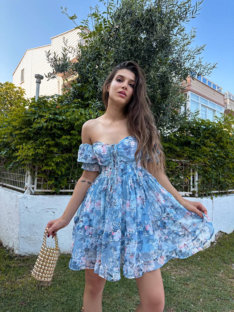 Blossom Romance Off-Shoulder Dress – 1151