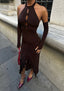 The Noir Elegance Halter Midi Dress - 1045