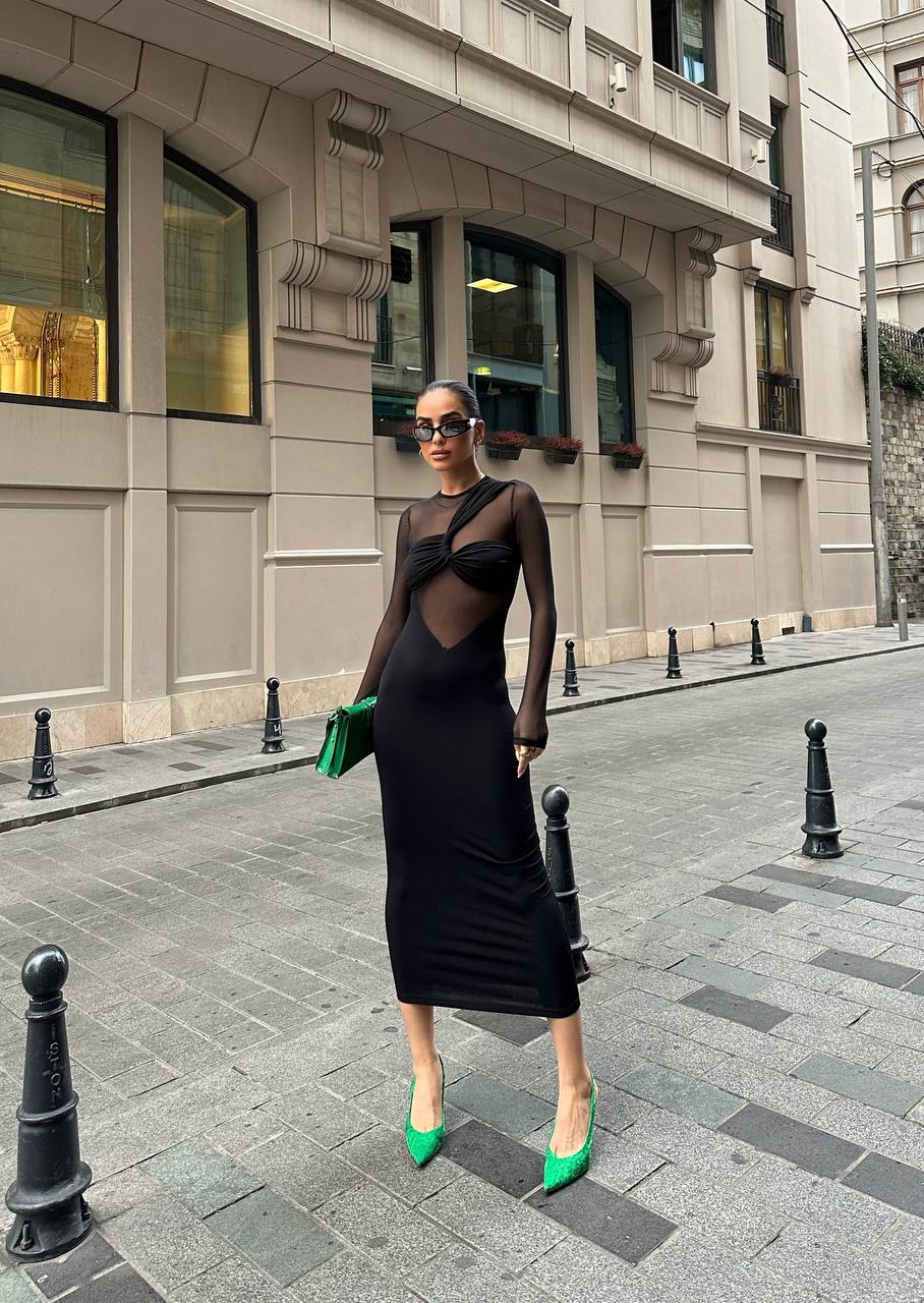 Eclipse Mesh Panel Midi Dress – 1054