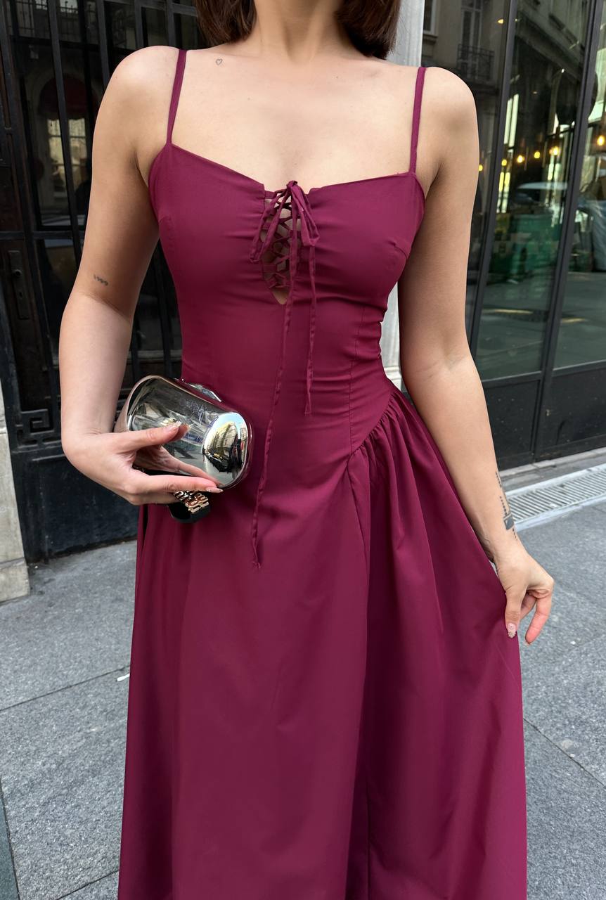 The Lace-Up Elegance Midi Dress - 1163