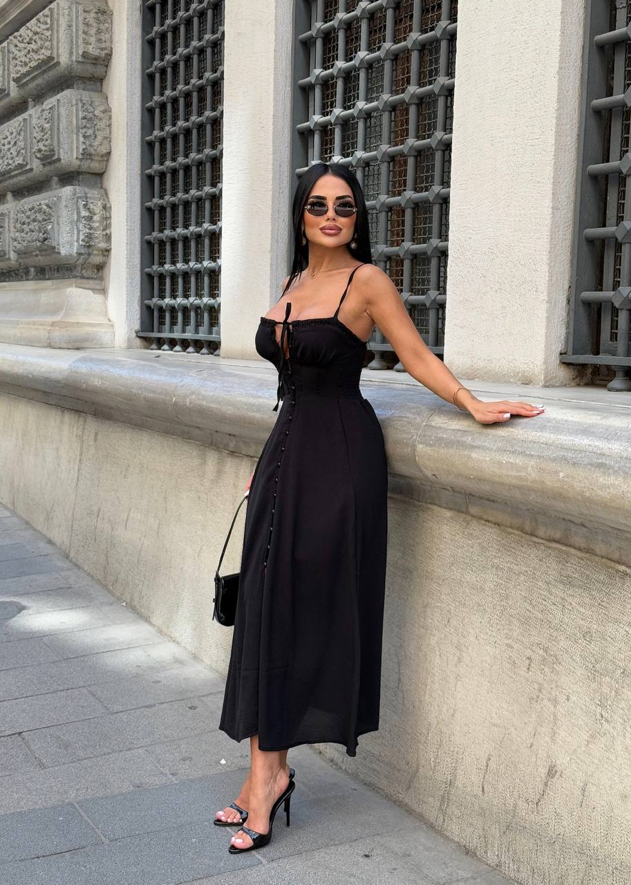 The Riviera Charm Lace-Up Midi Dress Summer Romance - 1202