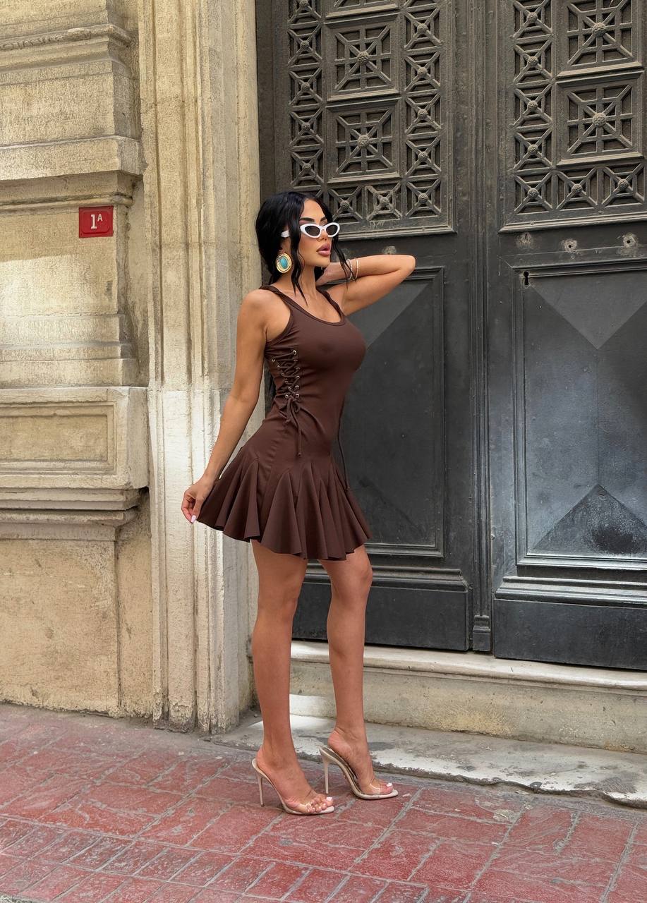 The Sienna Lace-Up Skater Mini Dress – 1208