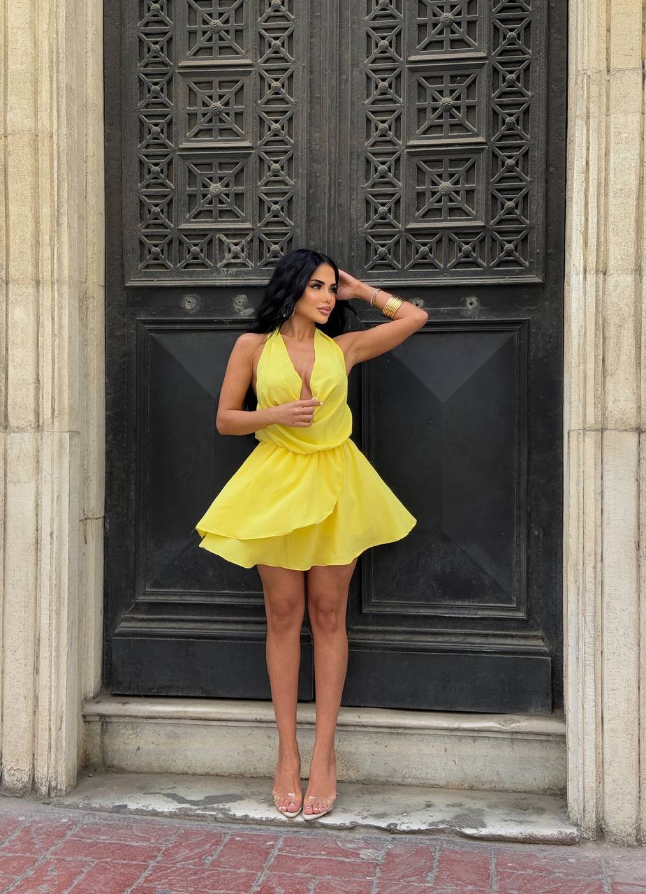 The Capri Drape Halter Mini Dress Sunset Romance - 1210