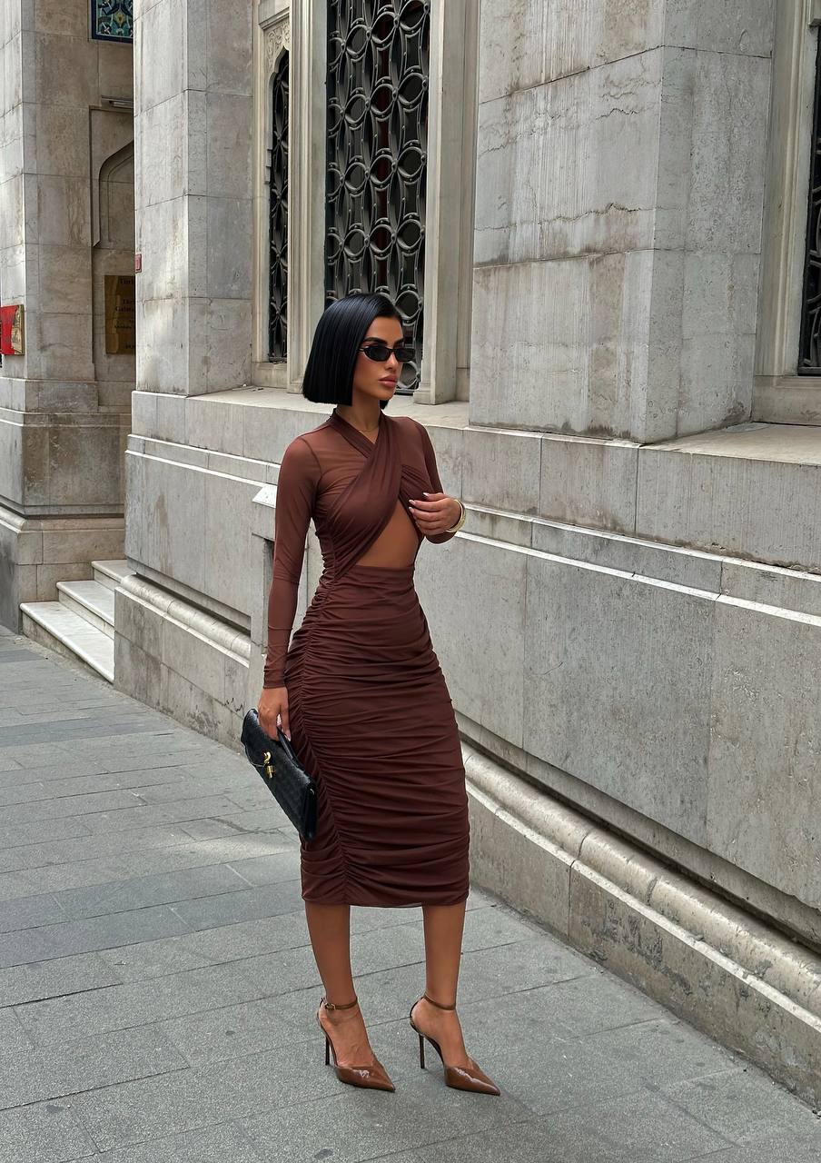 The Allure Cut-Out Mesh Midi Dress - 1243