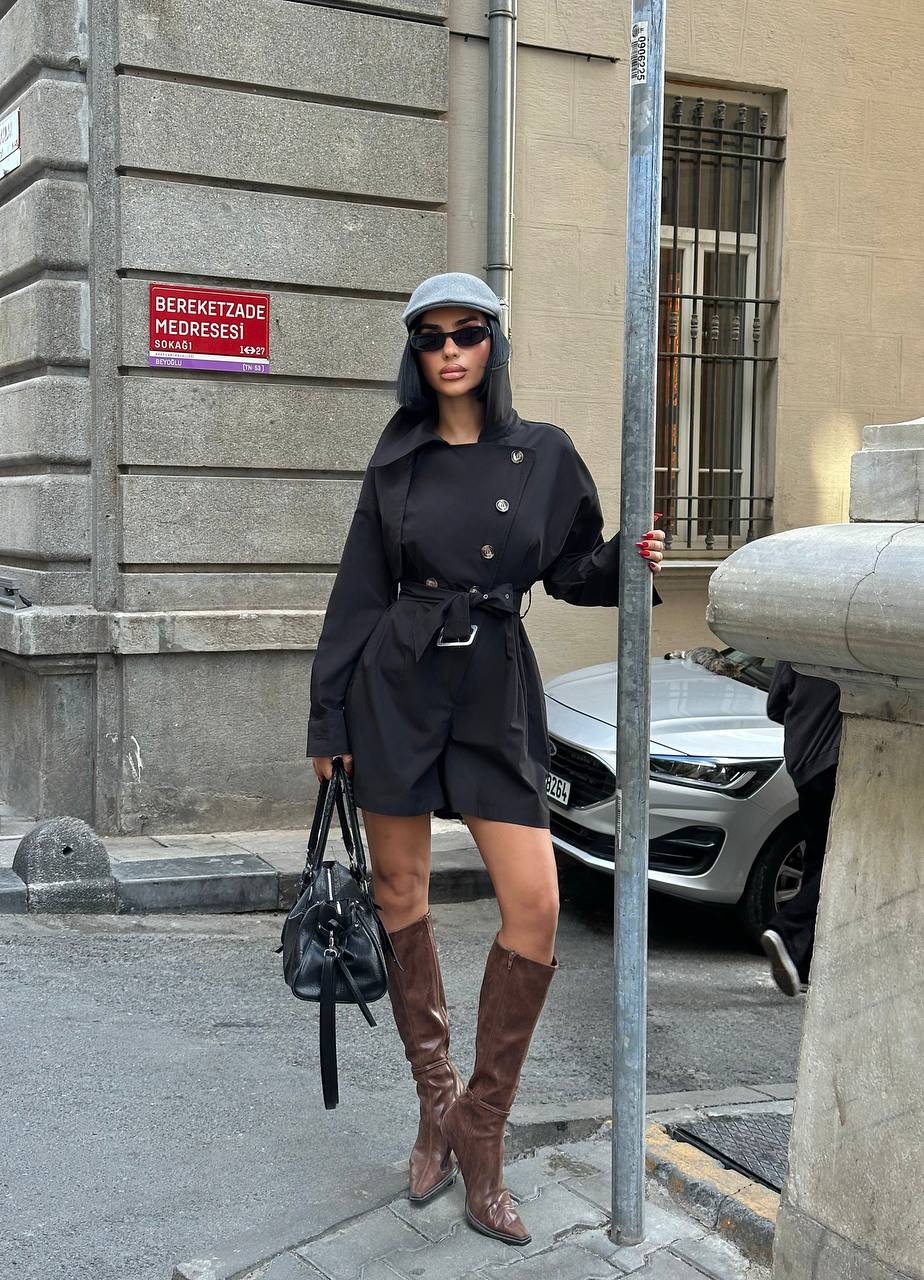 Urban Allure Romper Tailored Belted Trench Style - 1252