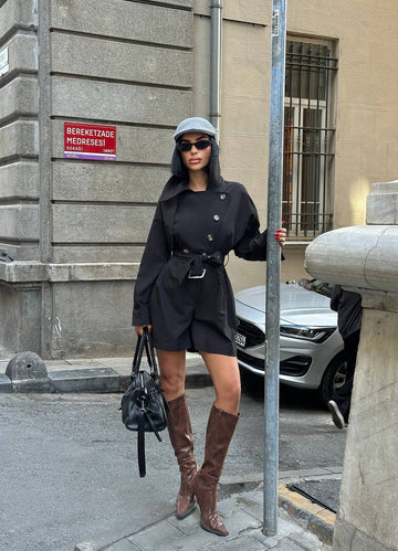 Urban Allure Romper Tailored Belted Trench Style - 1252