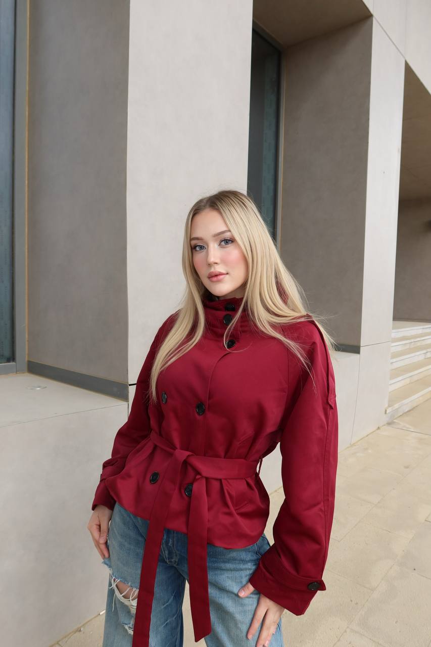 High-Collar City Trench – Short Belted Edition – 1254