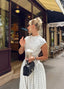 Polka-Dot Maxi Dress with high round neck and cap sleeves-1290