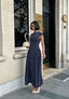 Polka-Dot Maxi Dress with high round neck and cap sleeves-1290