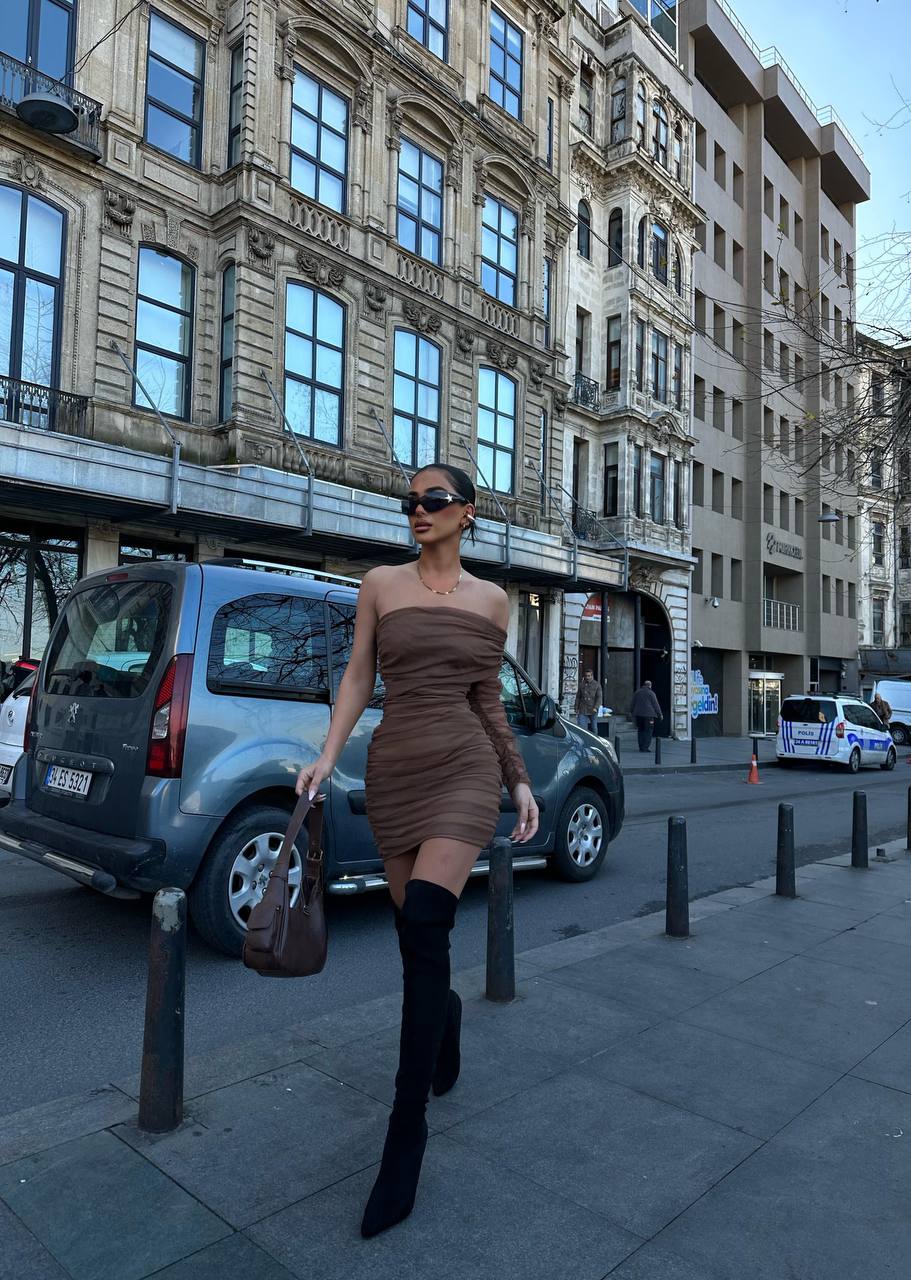 Luxe One-Shoulder Ruched Mesh Mini Dress - 1176