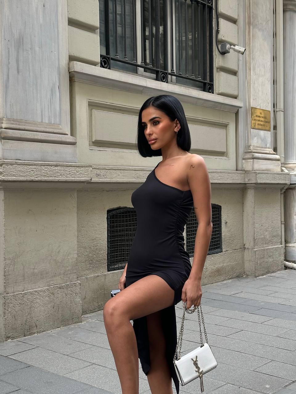 The One-Shoulder Ruched Elegance Midi Dress - 1184