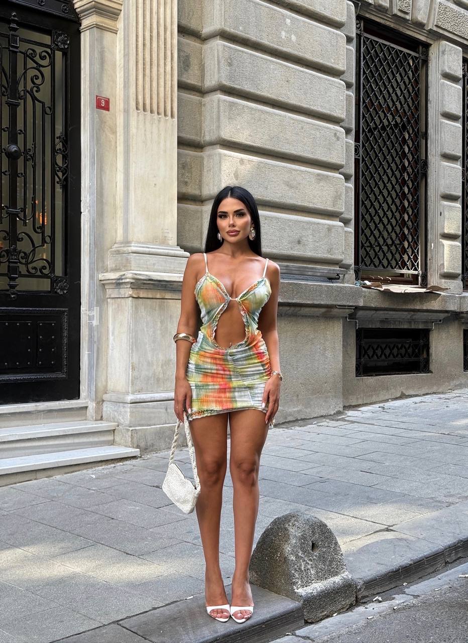 The Havana Cut-Out Ruffle Mini Dress Sunset Glow - 1229