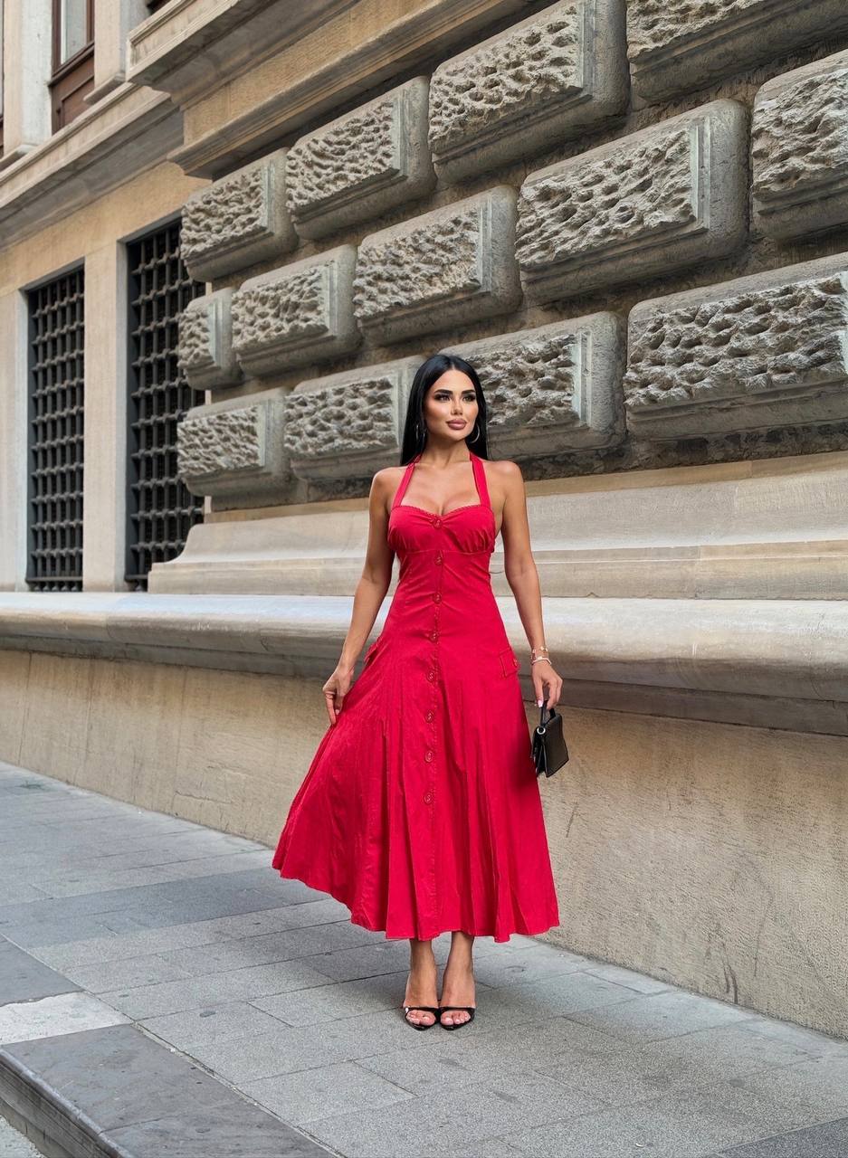 Riviera Backless Halter Midi Dress Elegant Summer Flow - 1230