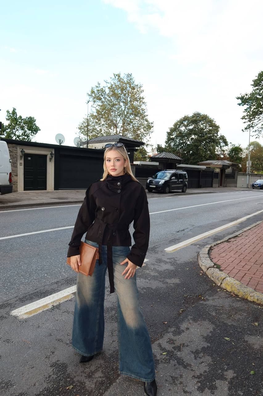 High-Collar City Trench – Short Belted Edition – 1254