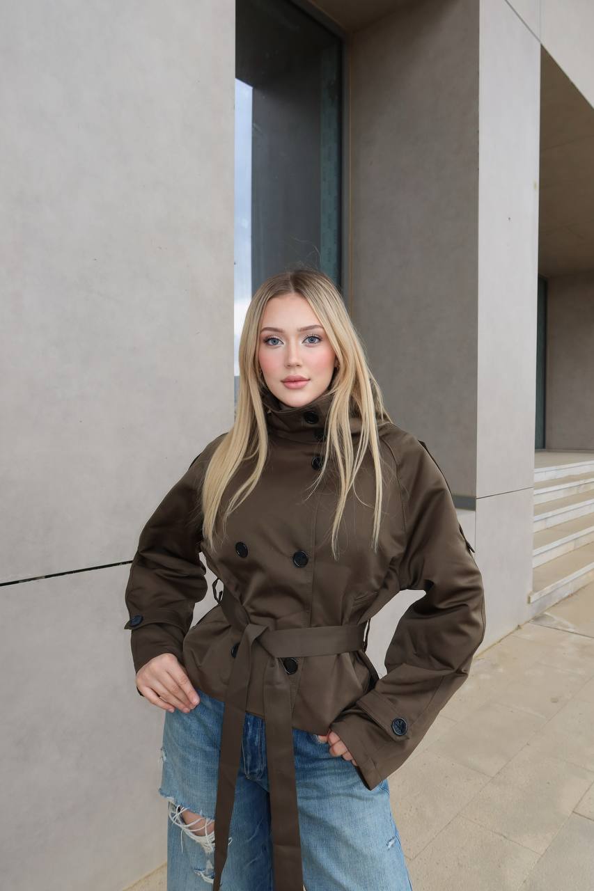 High-Collar City Trench – Short Belted Edition – 1254