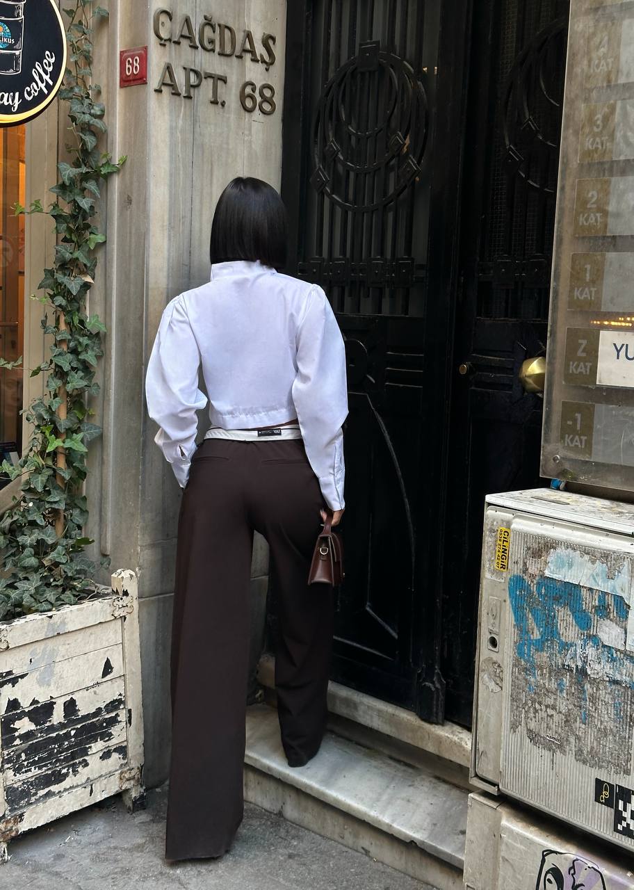 Urban Edge Cropped Blouse Structured Asymmetric Panel 1279