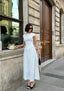 Polka-Dot Maxi Dress with high round neck and cap sleeves-1290