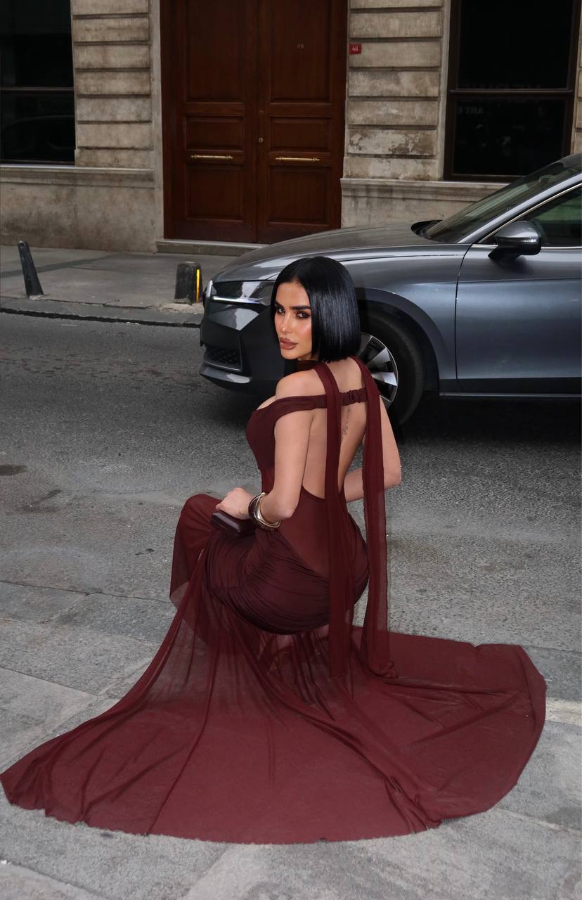Maxi evening dress with sheer overlay - 1288