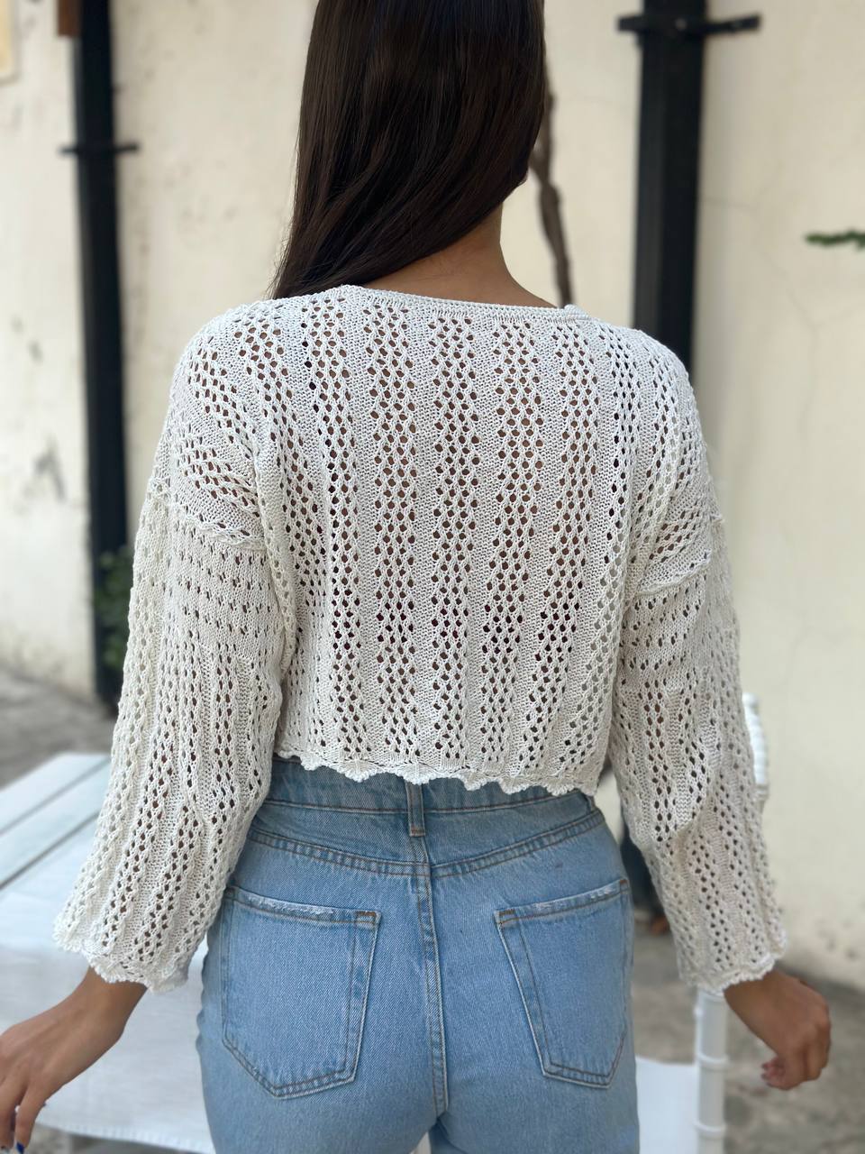 The Lace Knit Drawstring Crop Top – 1145