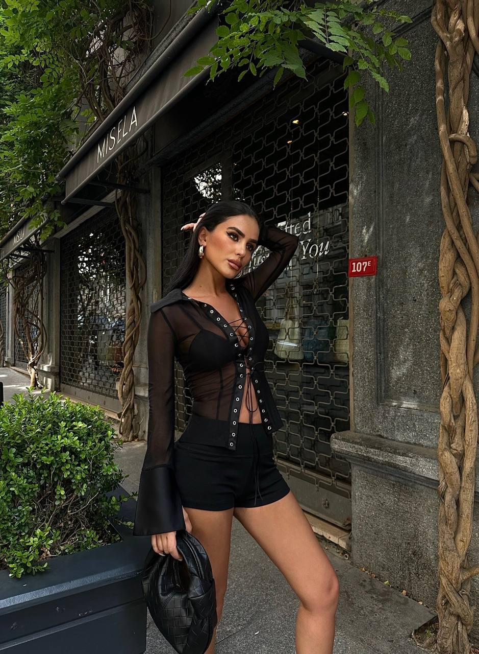 The Sophia Sheer Lace-Up Shirt - 1013