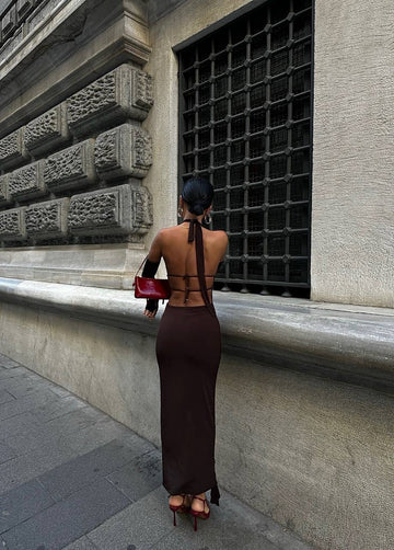 The Noir Elegance Halter Midi Dress - 1045