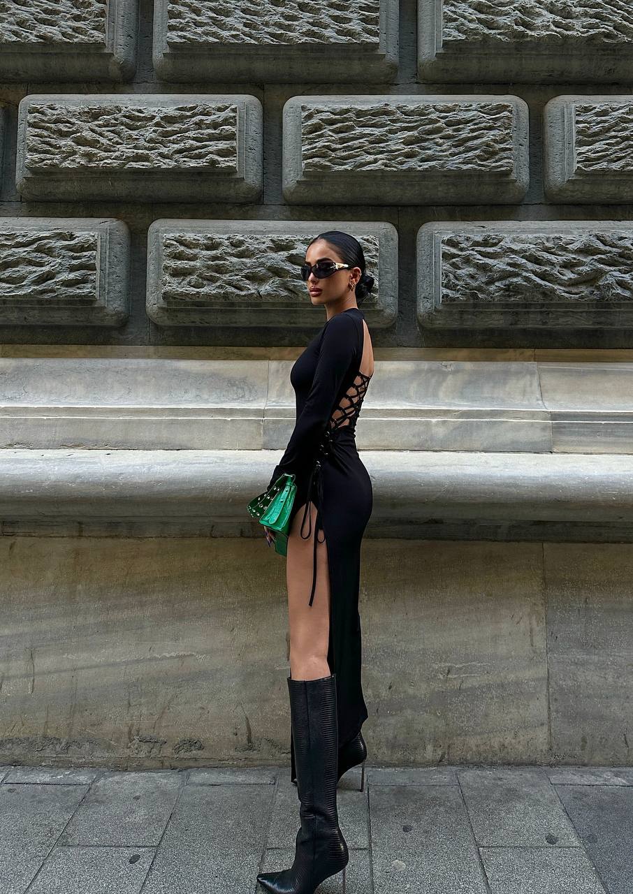 The Luxe Lace-Up Back Maxi Dress – 1075