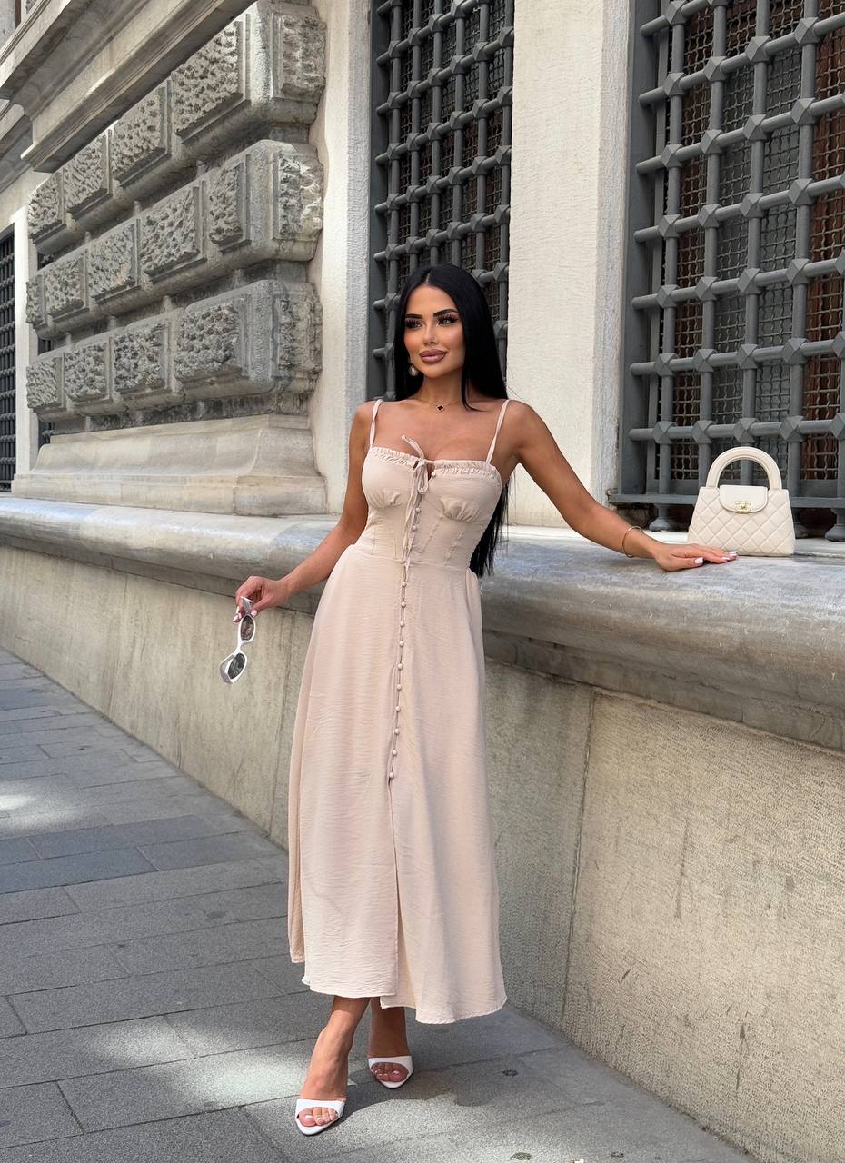 The Riviera Charm Lace-Up Midi Dress Summer Romance - 1202