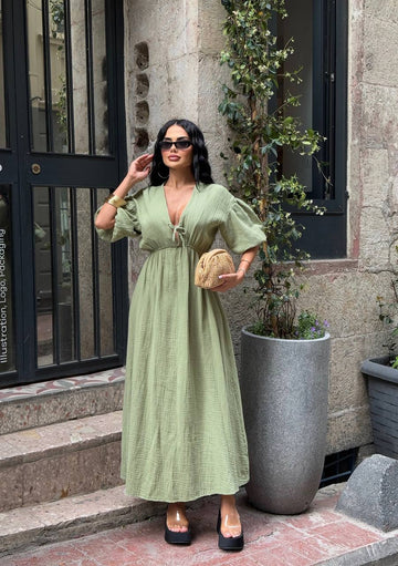 The Riviera Puff-Sleeve Midi Dress – 1206