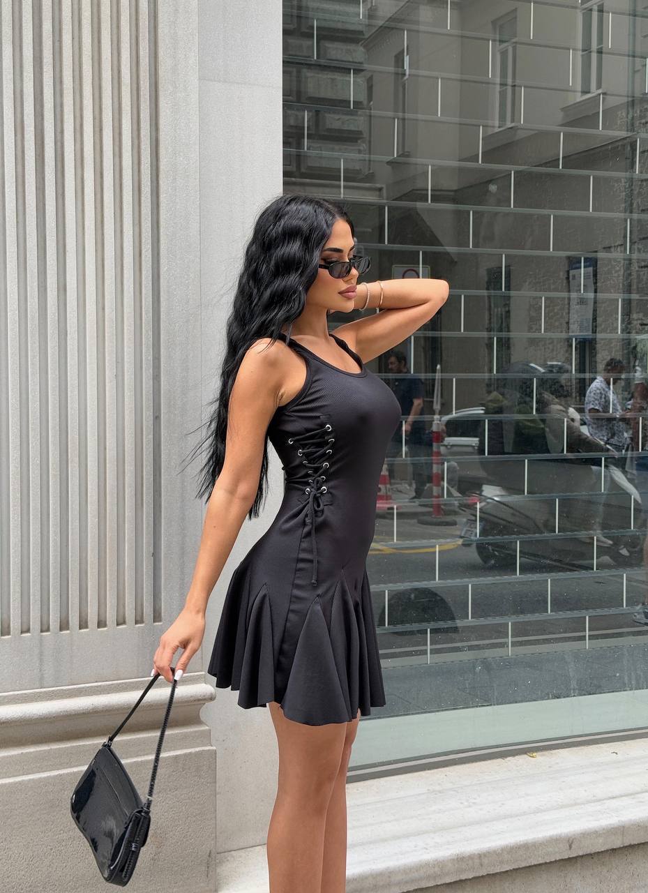 The Sienna Lace-Up Skater Mini Dress – 1208