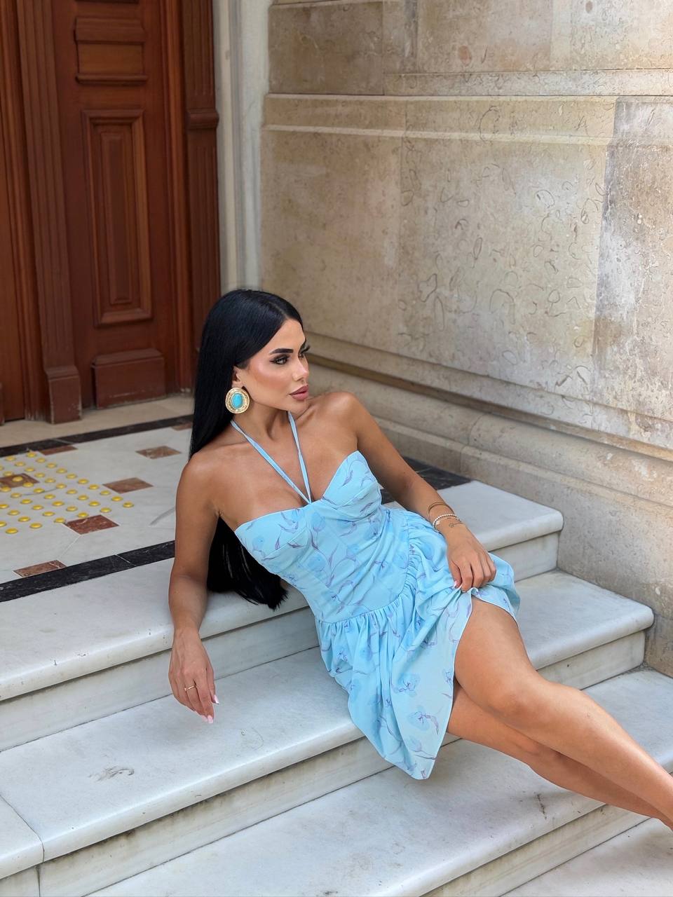 Flora Bloom Halter Mini Dress Summer Elegance - 1232