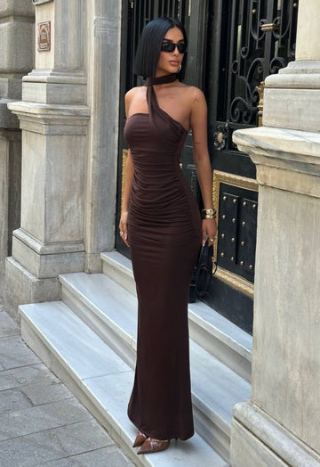 Eternal Muse  Maxi Dress  One-Shoulder  Draped Detail - 1245