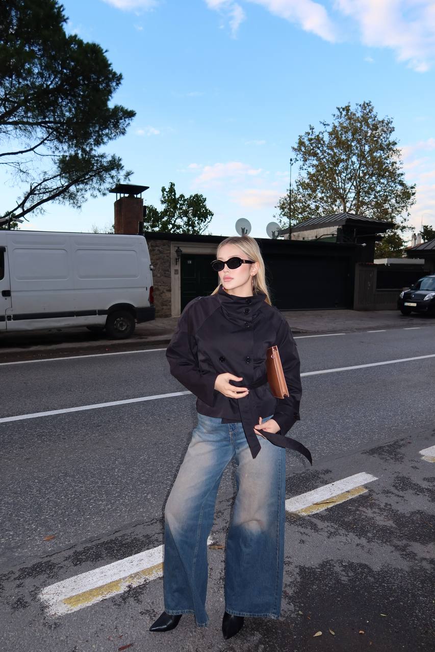 High-Collar City Trench – Short Belted Edition – 1254