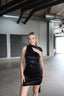 Eternal Glow Mini Dress Asymmetric Halter Satin Drape - 1253