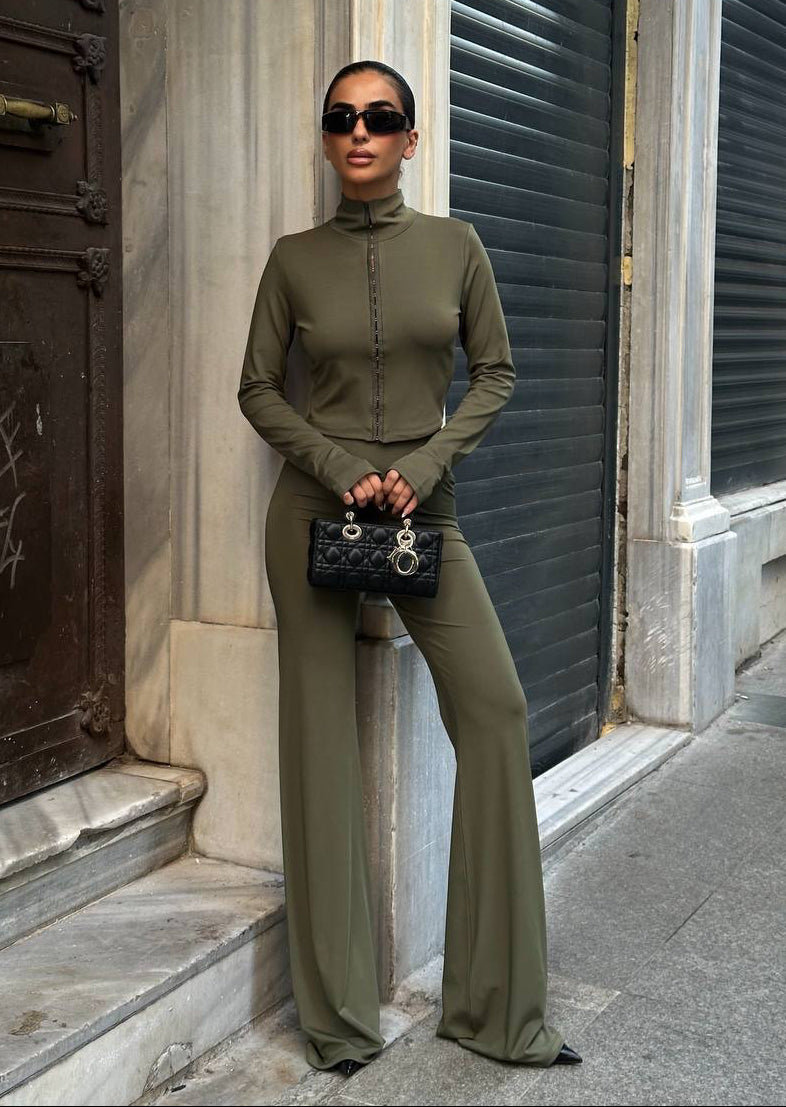 Midnight Aura Two-Piece Set High Neck Flared Pants 1264