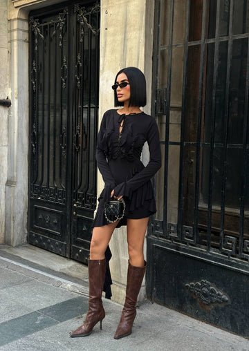 Eternal Ruffle Mini Dress Asymmetrical Layered Frill 1271