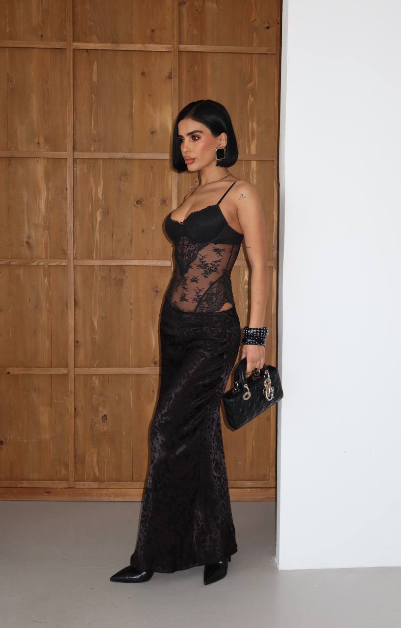 Velvet Aura Maxi Skirt Fitted Satin Texture 1283