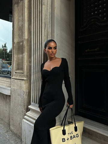 The Ribbed Elegance Midi Dress – 1143