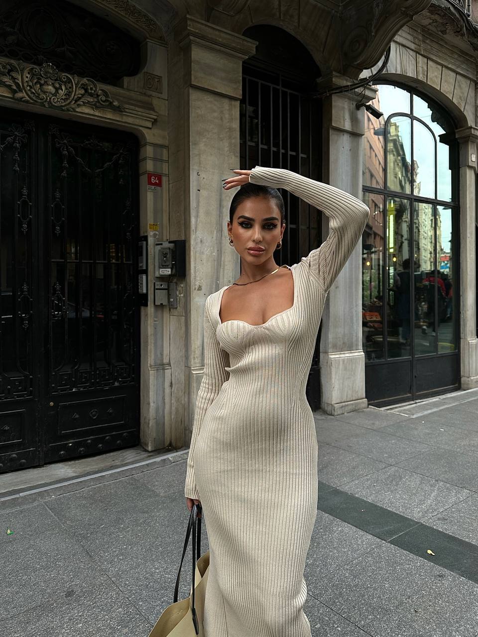 The Ribbed Elegance Midi Dress – 1143