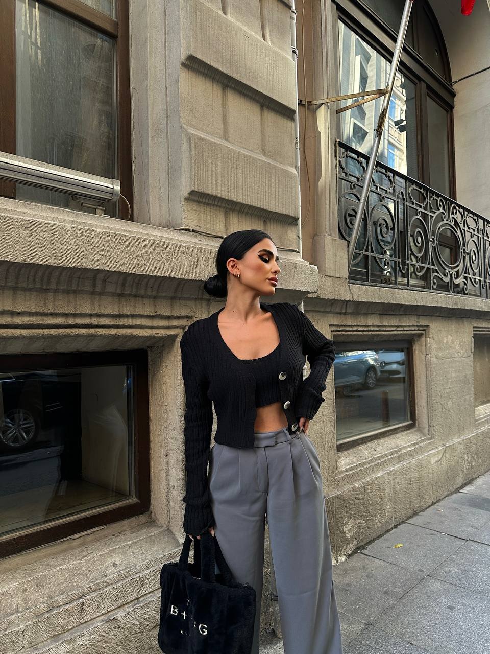 The Ribbed Knit Cardigan & Crop Top Set – 1142